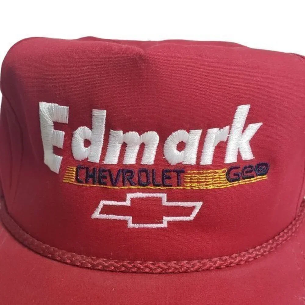 Edmark Chevrolet Geo Mens Red Vintage Snapback‎ Trucker Hat Idaho USA Mesh Cap